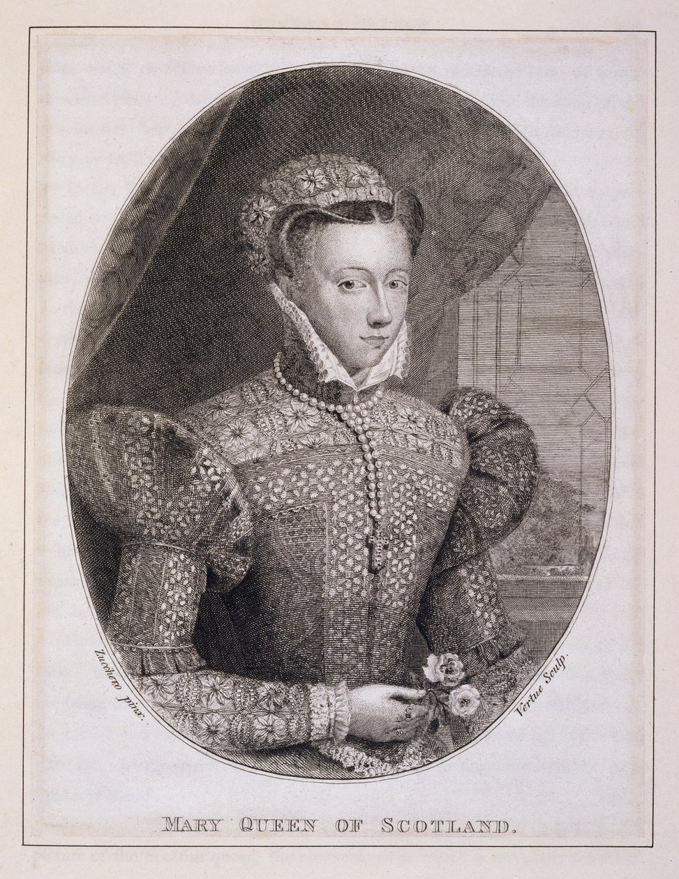 Mary Queen of Scots (1542-87), gegraveerd door George Vertue (1684-1756) door Federico (after) Zuccaro
