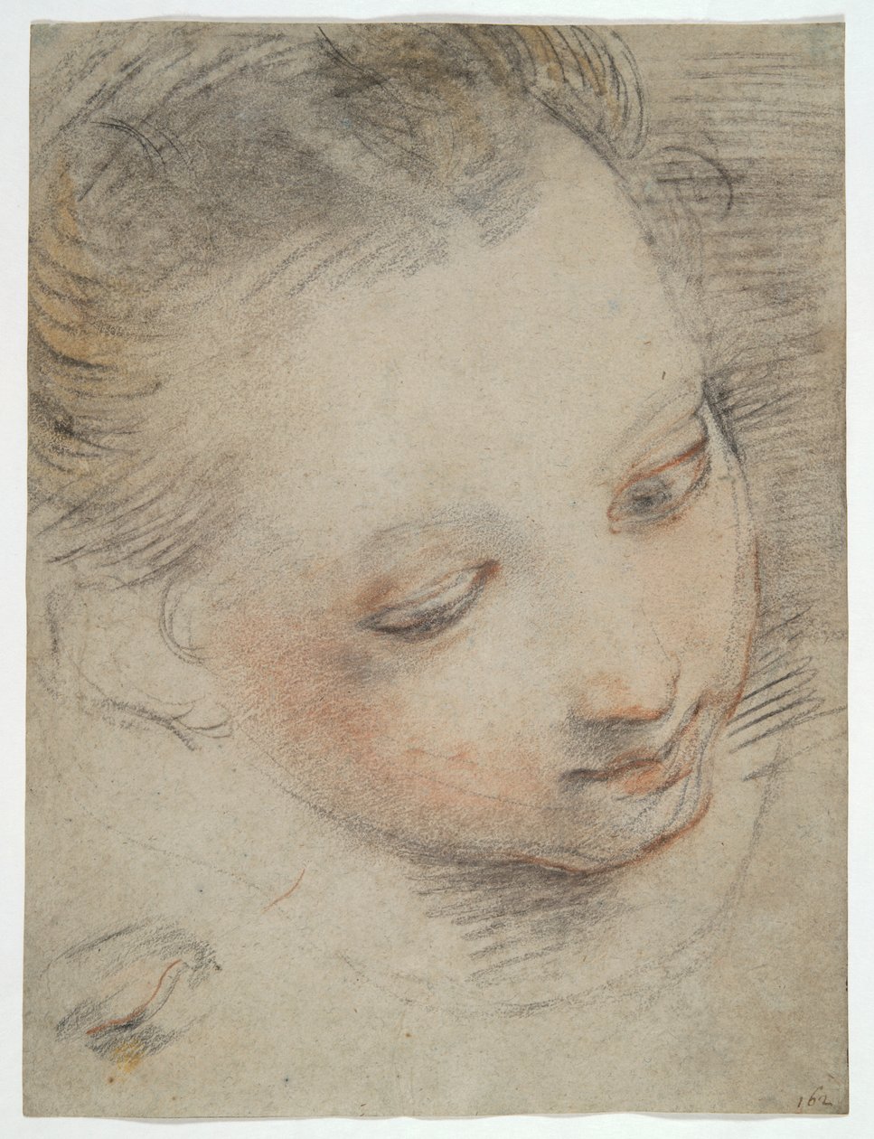 Hoofd van een meisje, studie voor een figuur in het altaarstuk Madonna del Popolo in de Uffizi door Federico Barocci
