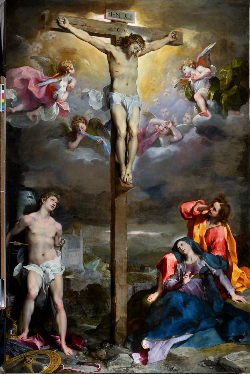 Kruisiging van Christus met Onze Lieve Vrouw, Sint Johannes de Evangelist en Sint Sebastiaan door Federico Fiori Barocci or Baroccio