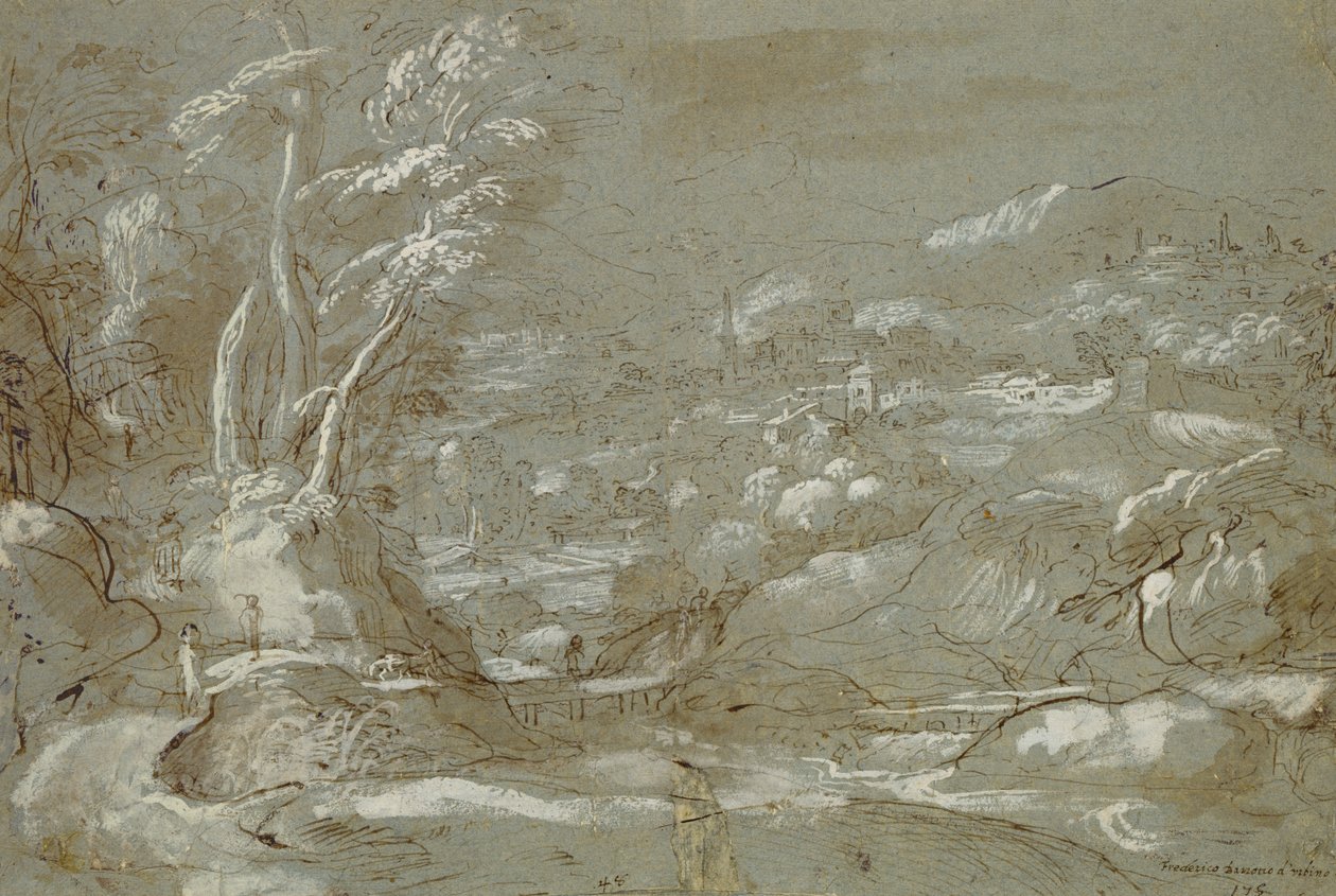 Landschap door Federico Fiori Barocci or Baroccio