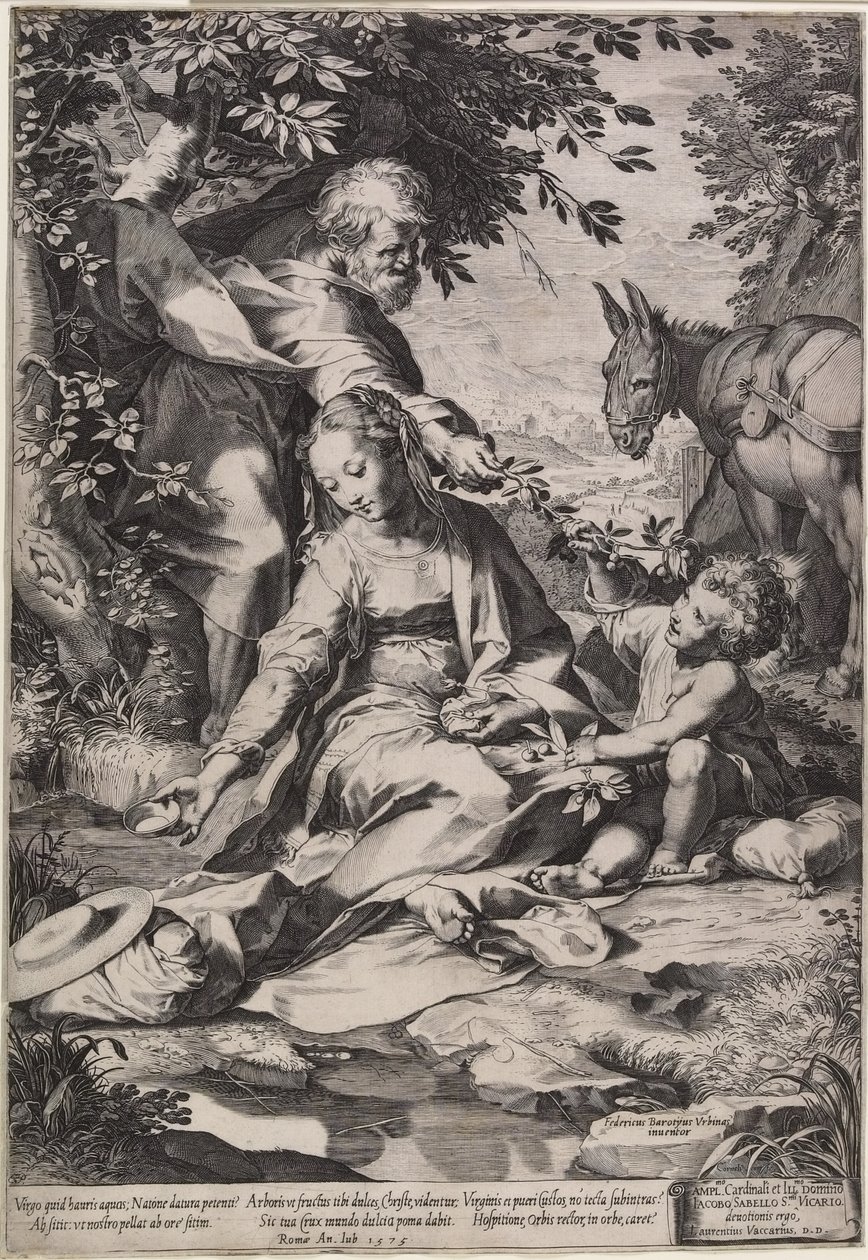 De rust op de terugkeer uit Egypte, gegraveerd door Cornelis Cort, 1575 door Federico Fiori Barocci or Baroccio