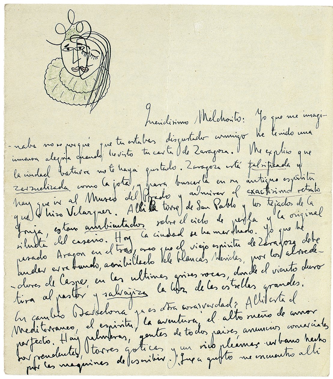 Handgeschreven brief aan Melchor Fernandez Alamgro, Granada, eind januari 1926 door Federico Garcia Lorca