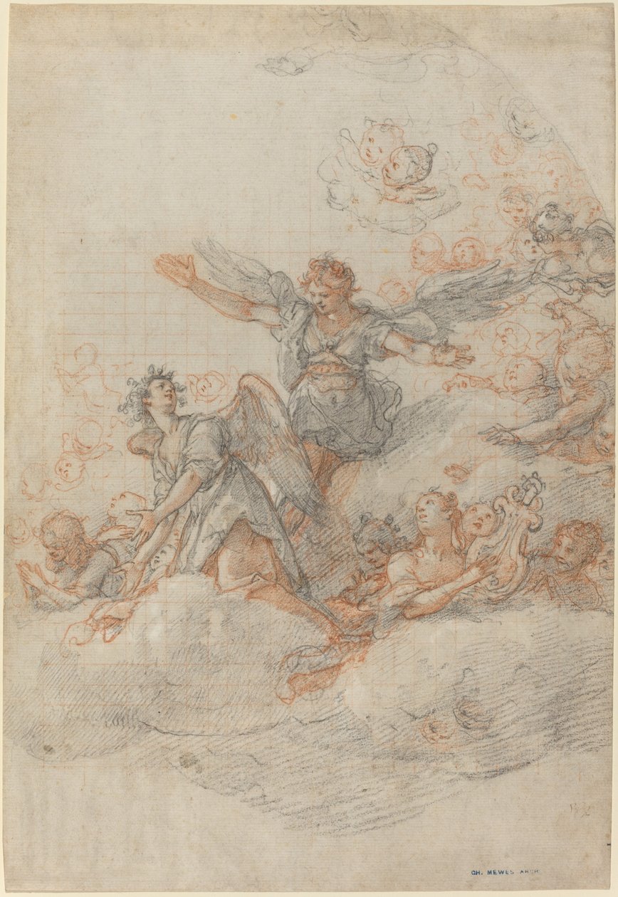 Engelen en putti in de wolken door Federico Zuccaro