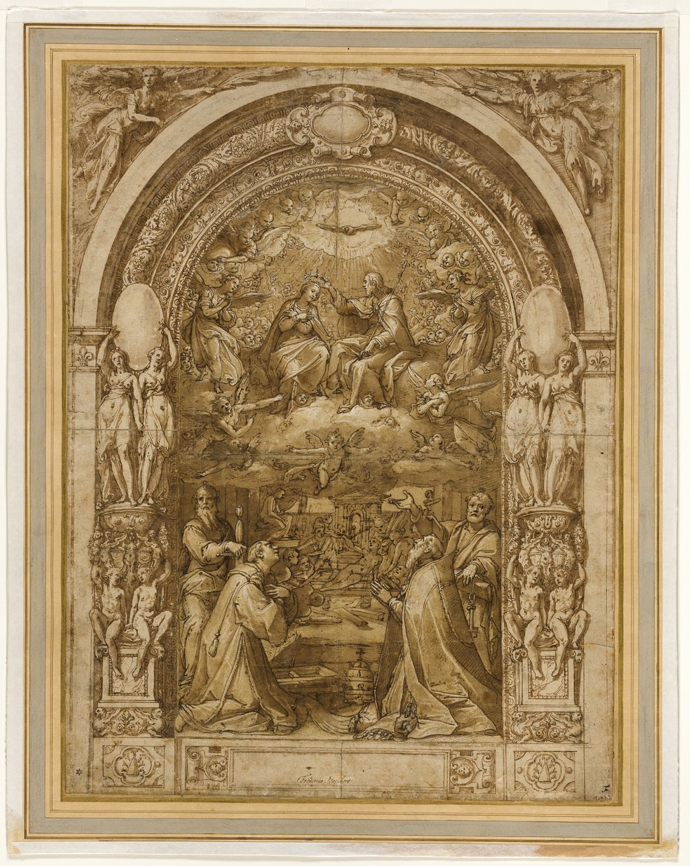 Kroning van de Maagd, met het Martelaarschap van de Heilige Laurentius door Federico Zuccaro