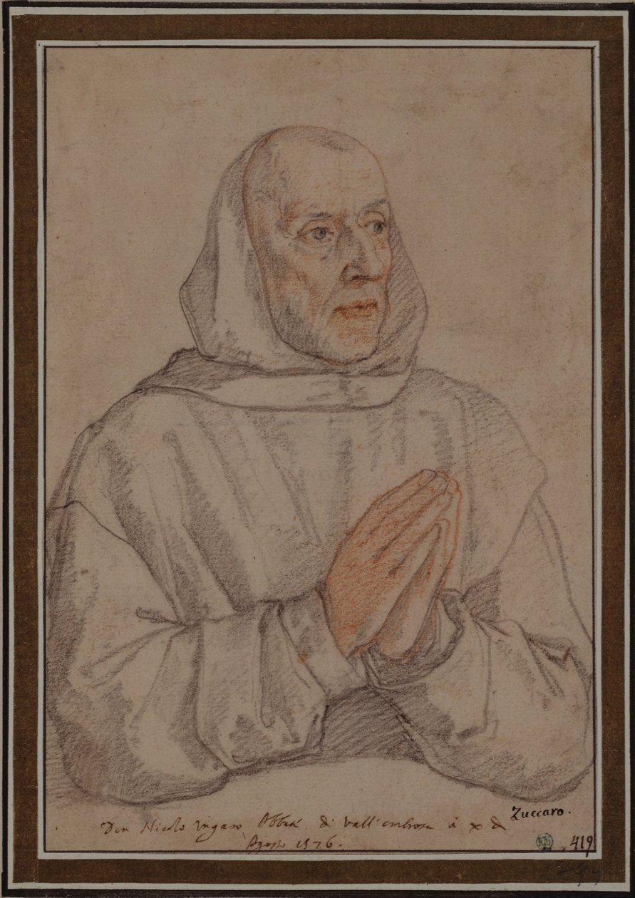 Portret van Niccolò Ungaro, abt van Vallombrosa, met kap en gladgeschoren door Federico Zuccaro