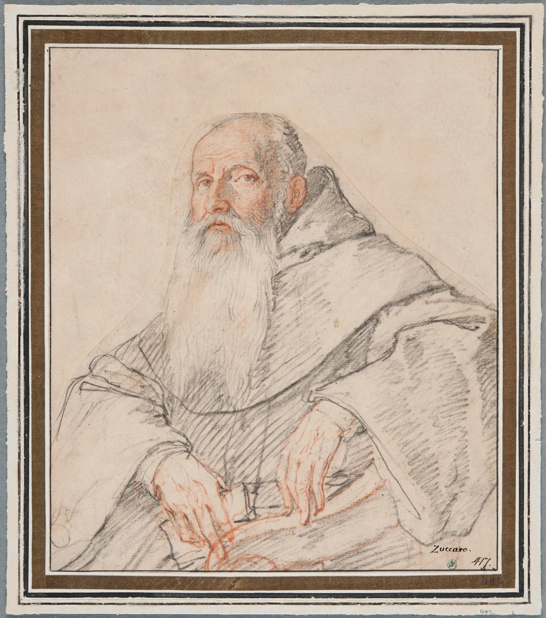 Portret van een bebaarde monnik door Federico Zuccaro