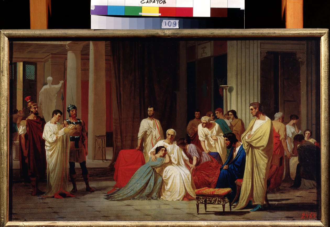 De lezing van de doodvonnis van de Romeinse senator Publius Clodius Thrasea Paetus in 66 na Christus door Fedor Andreevich Bronnikov