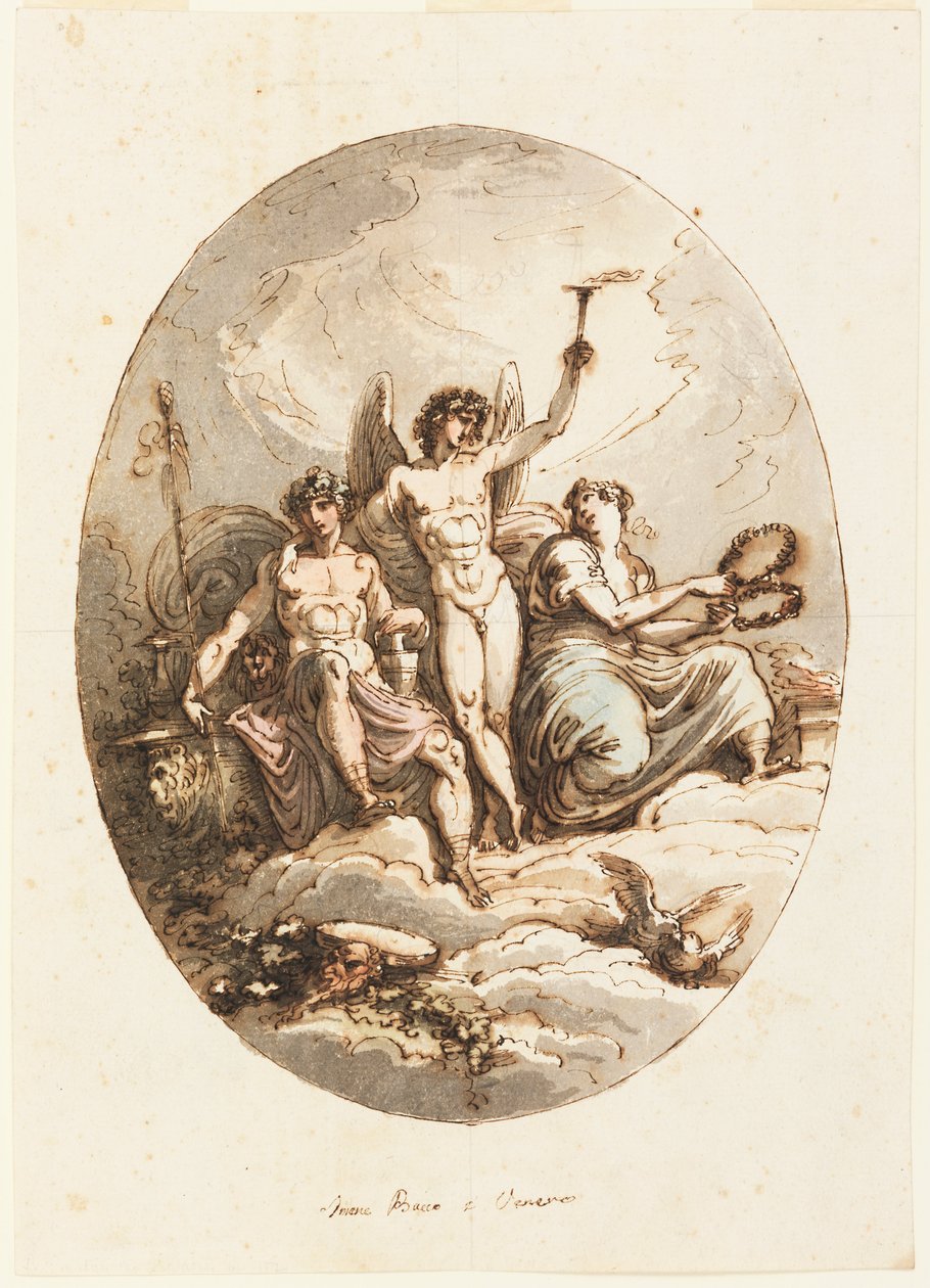 Ontwerp voor muur- of plafonddecoratie met Bacchus, Hymen en Venus door Felice Giani