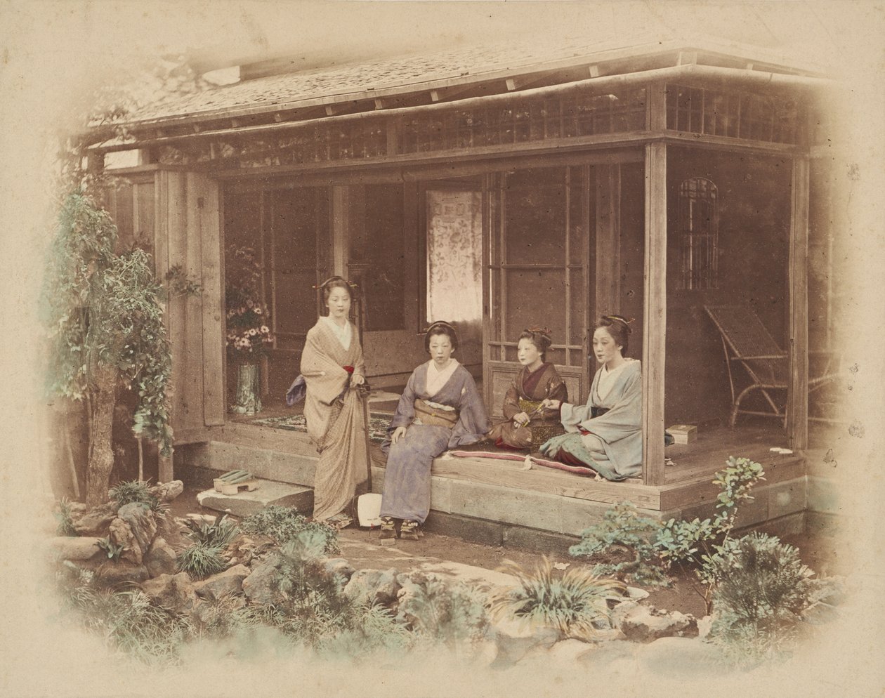 Japanse vrouwen in een privéhuis door Felice Beato