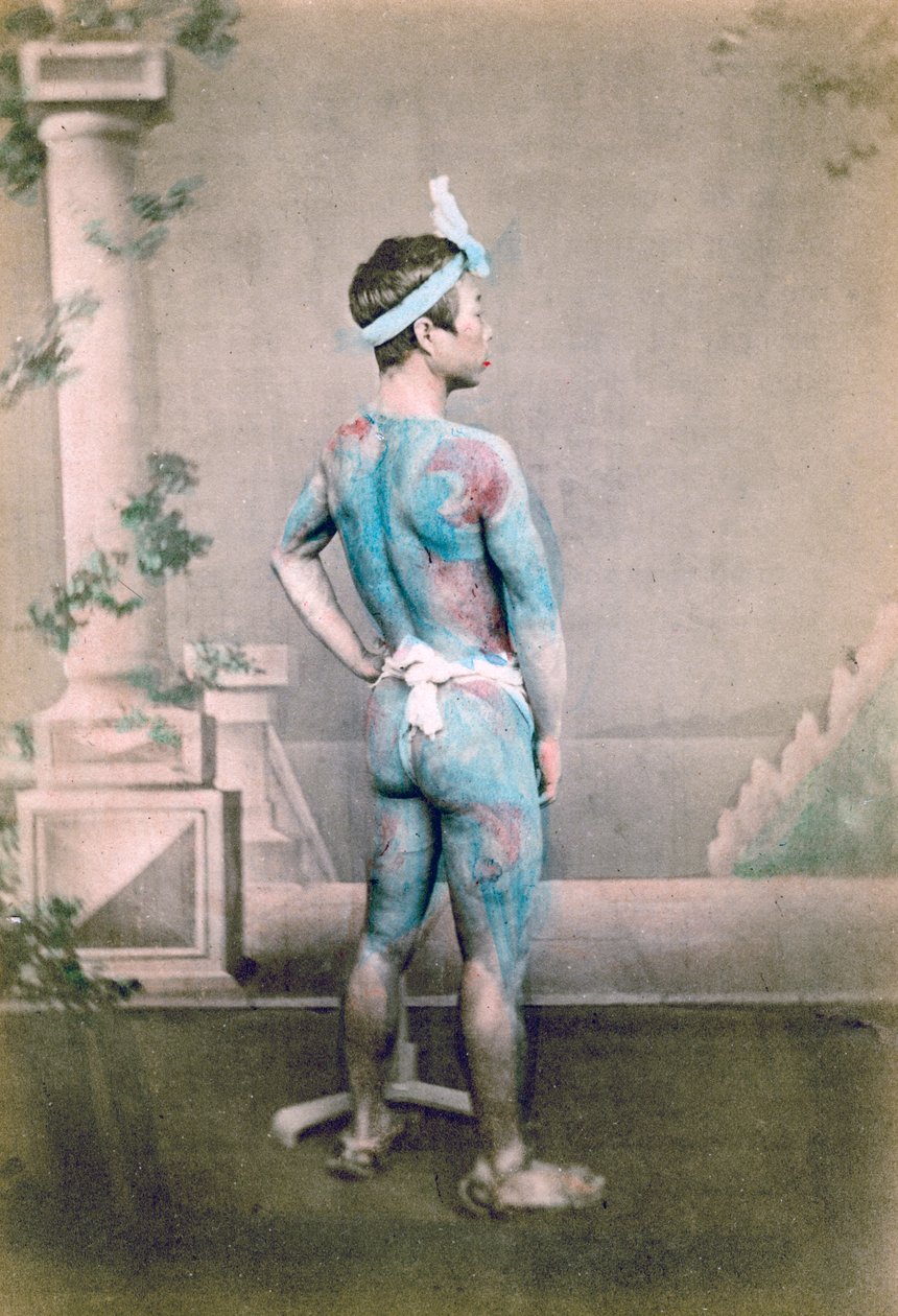 Getatoeëerde Japanse bruidegom betto, Japan, 1882 door Felice Beato