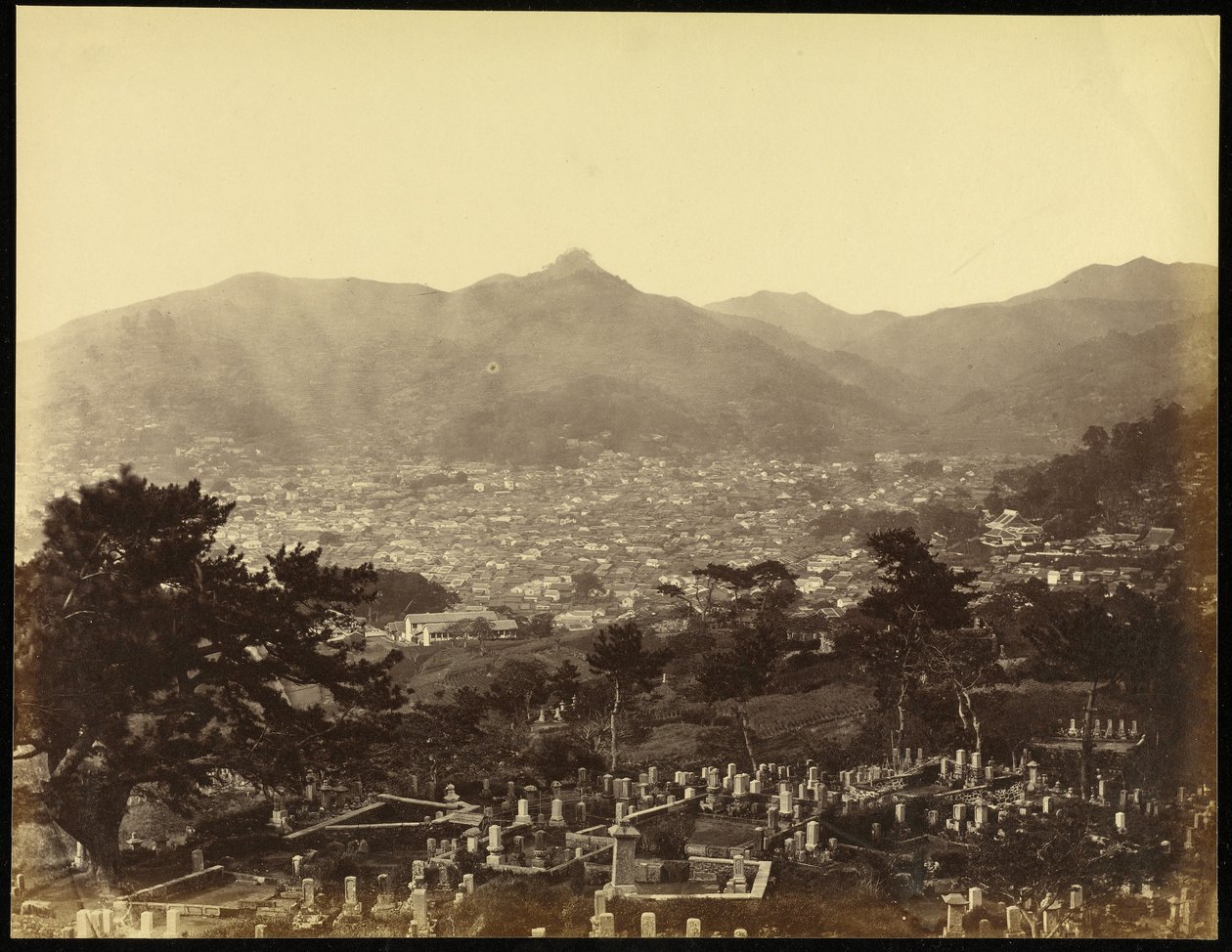 Uitzicht op Nagasaki vanaf de Battery Hill door Felice Beato
