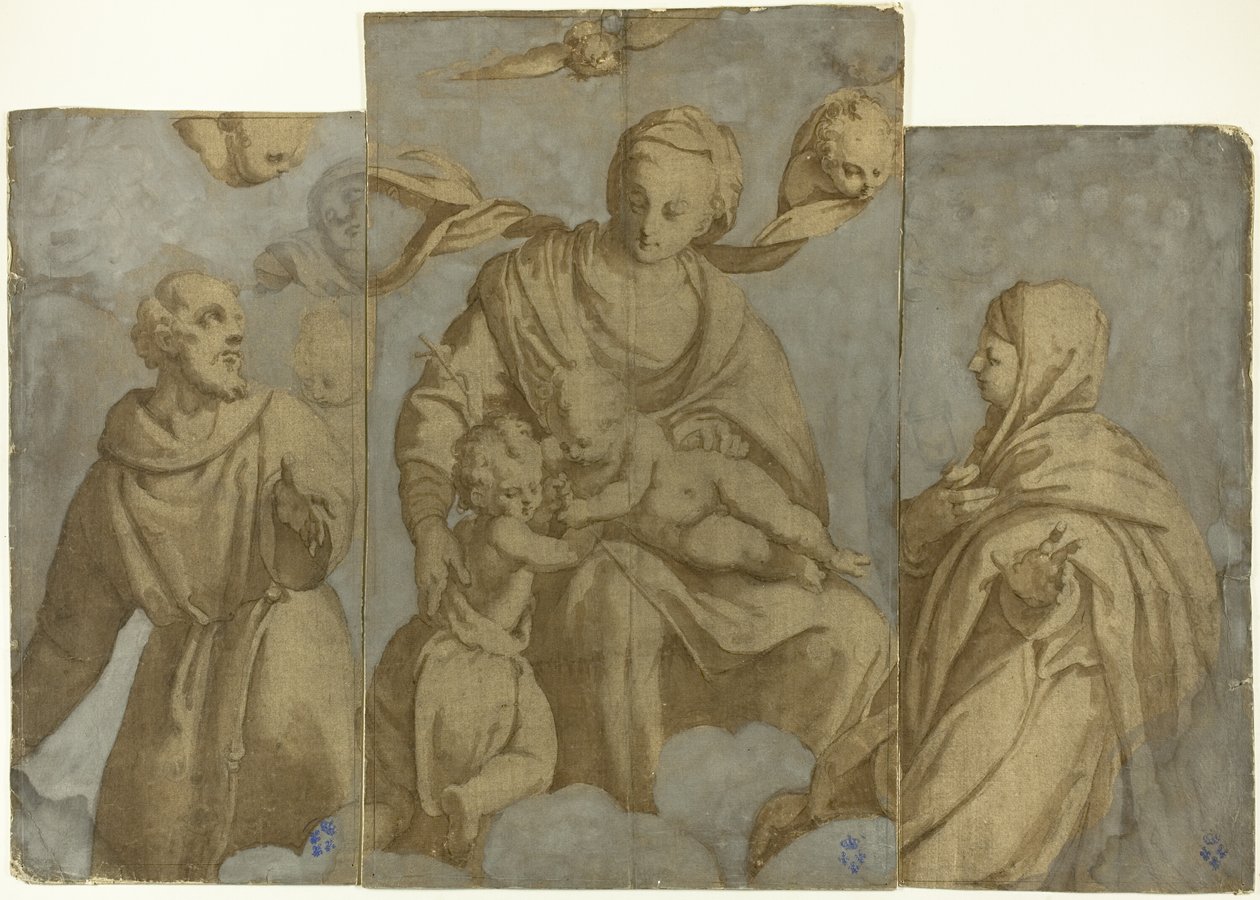 Maagd en Kind met het Kind Johannes de Doper, en de heiligen Franciscus van Assisi en Clara door Felice Brusasorci