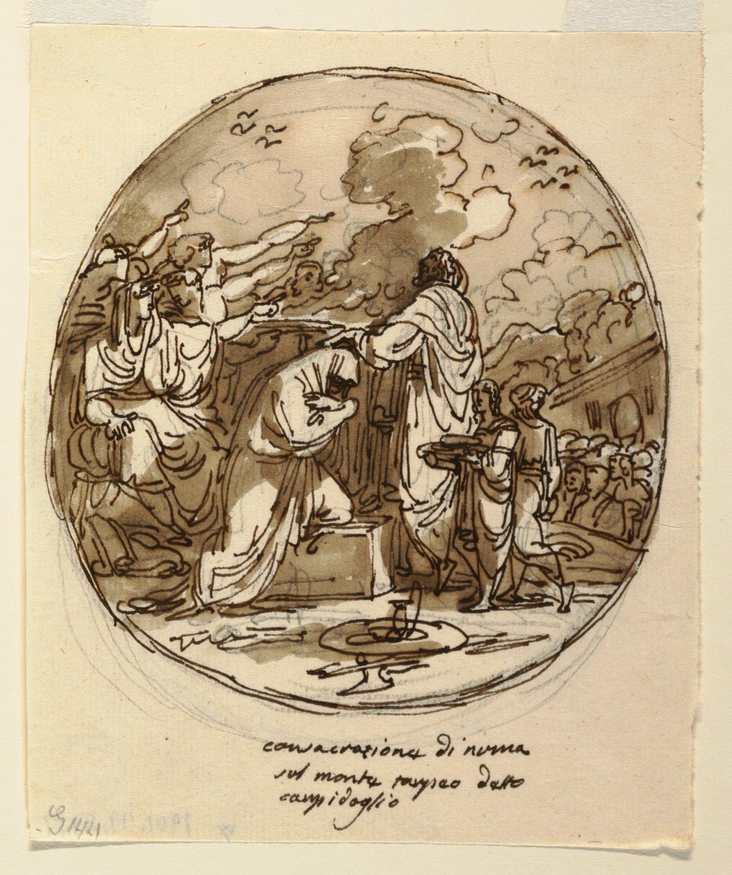 Plafondontwerp voor de wijding van Numa, Sala di Numa Pompilius, Palazzo Milzetti, Faenza door Felice Giani