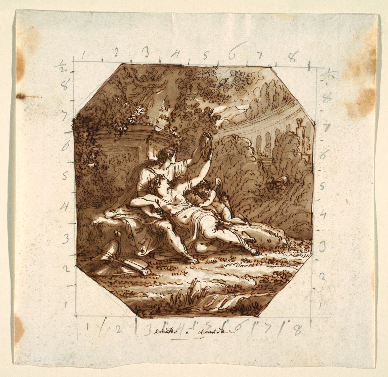 Plafondontwerp met Rinaldo en Armida, Palazzo Milzetti, Faenza door Felice Giani