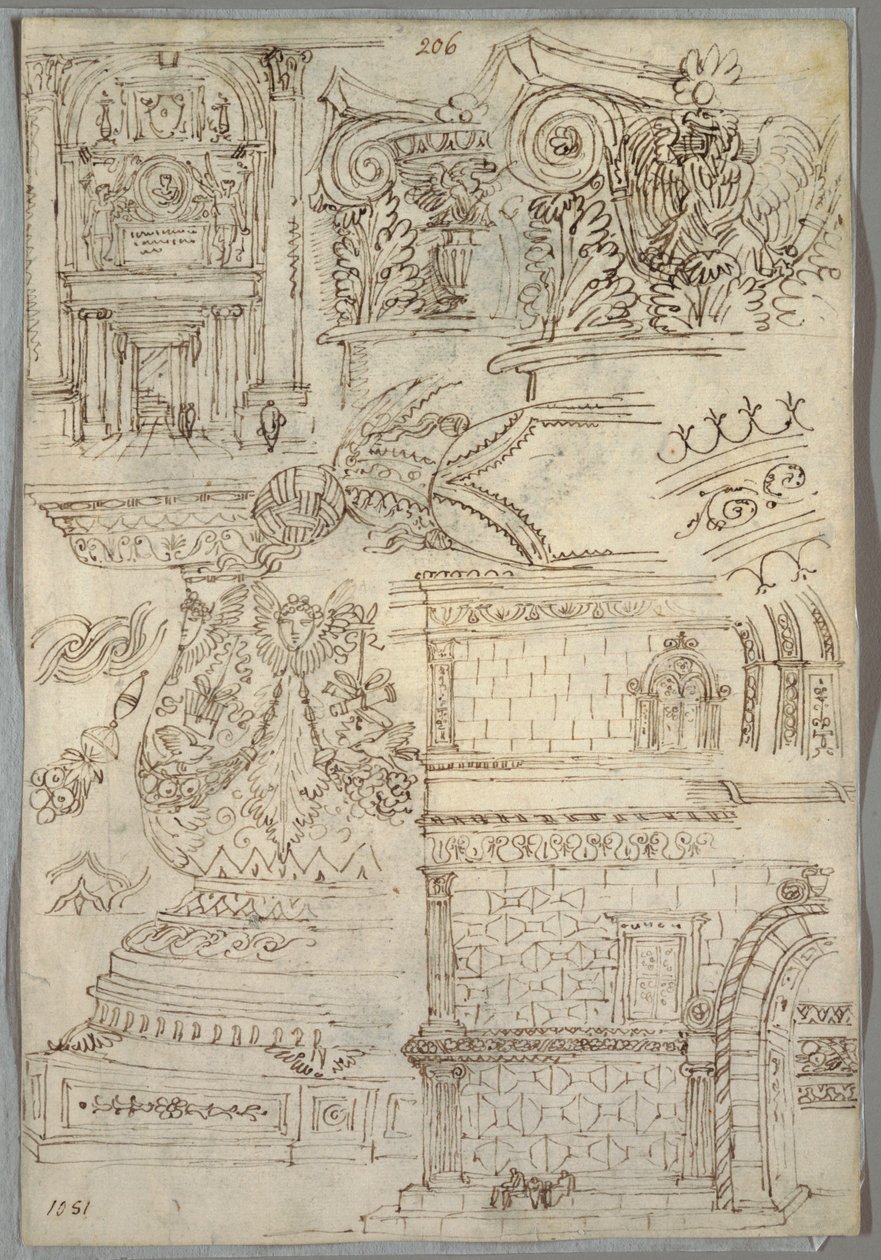 Decoratieve Studie; Verso: Anatomische Studie door Felice Giani