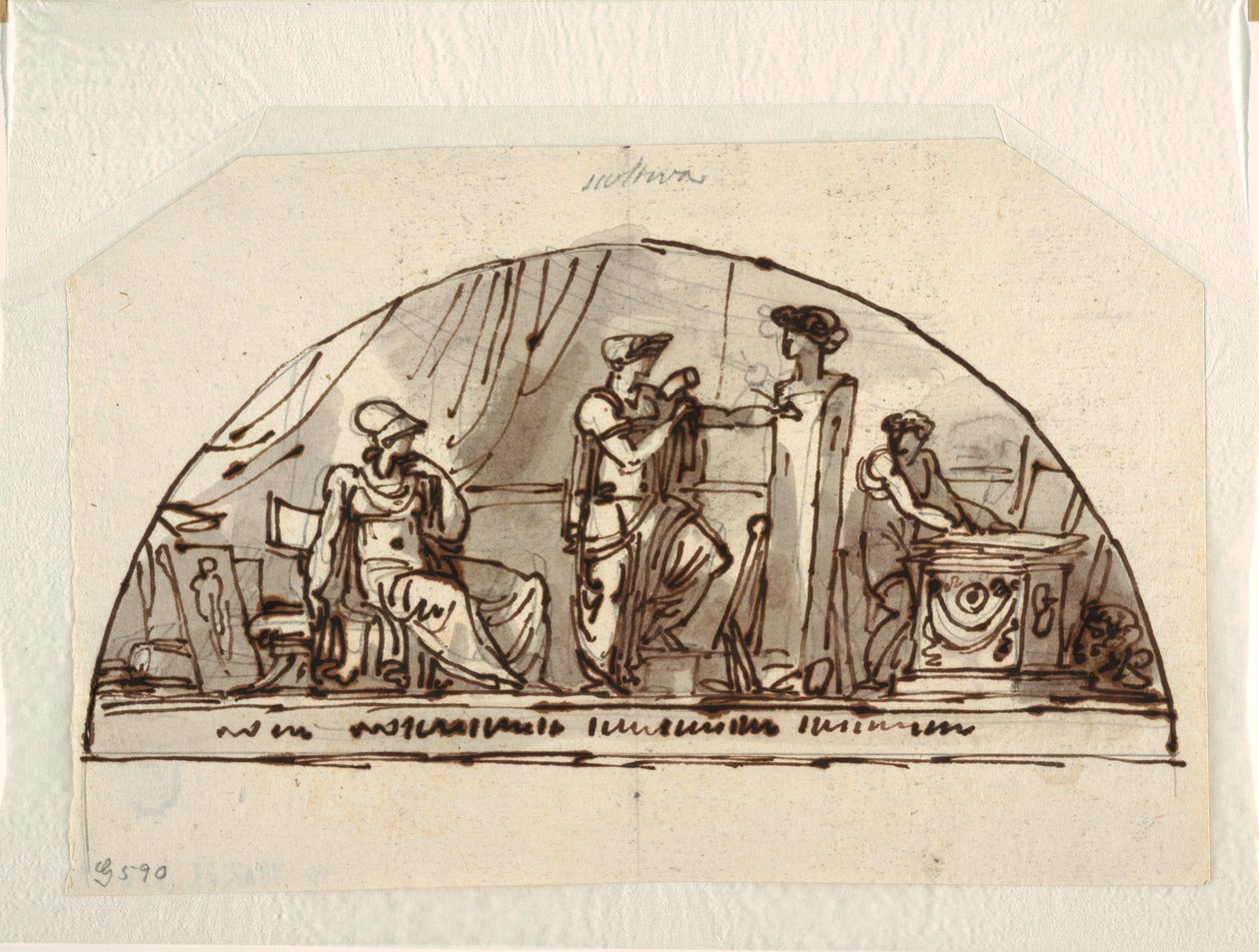 Ontwerp voor een lunet met allegorie van beeldhouwkunst door Felice Giani