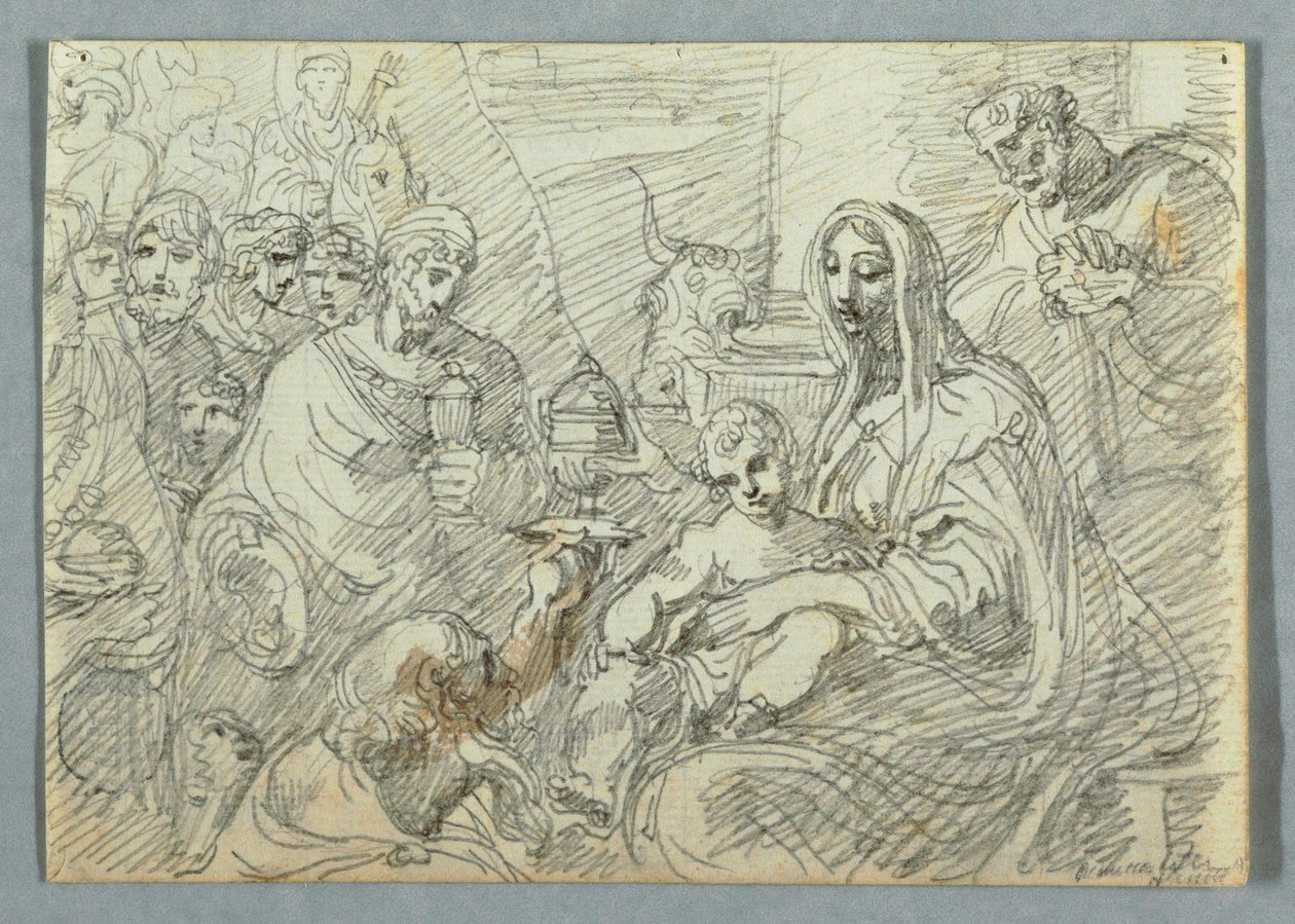 Tekening, Aanbidding der Koningen studie naar Lodovico Carracci, 1800-1820 door Felice Giani
