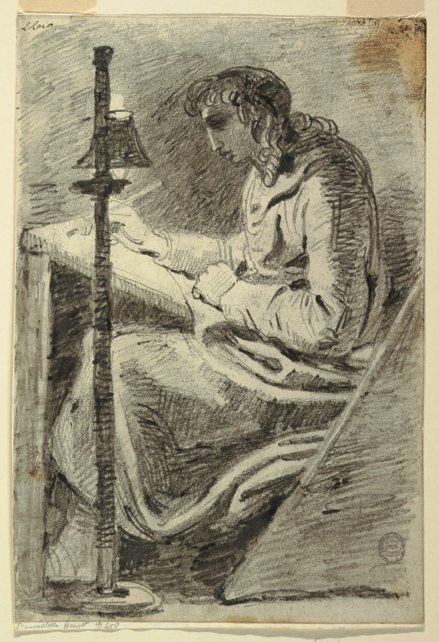 Tekening, Een kunstenaar tekent bij lamplicht, 1800-1820 door Felice Giani