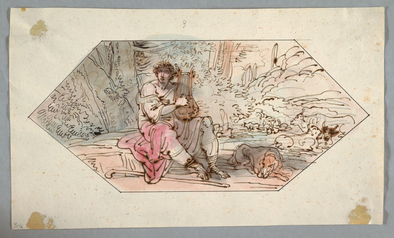 Tekening, Apollo bewaakt de kuddes van koning Admetus, 1780-1800 door Felice Giani