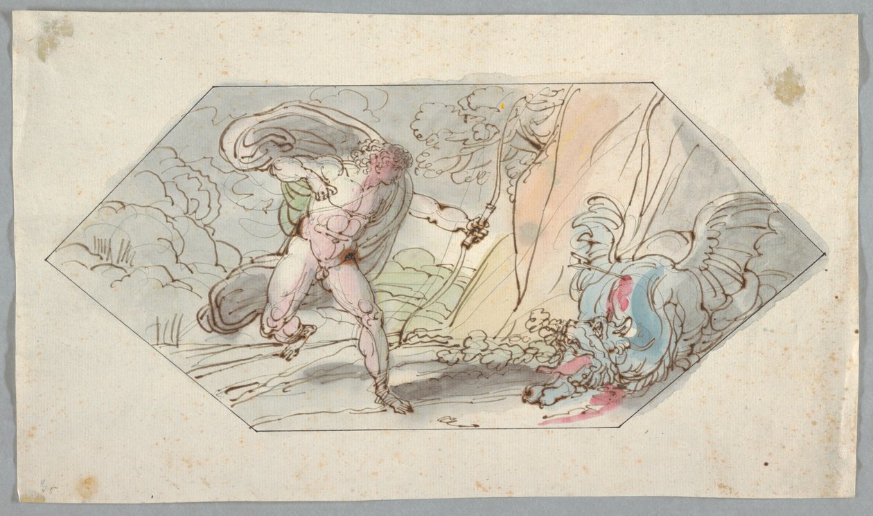 Tekening, Apollo doodt de python, 1796-98 door Felice Giani