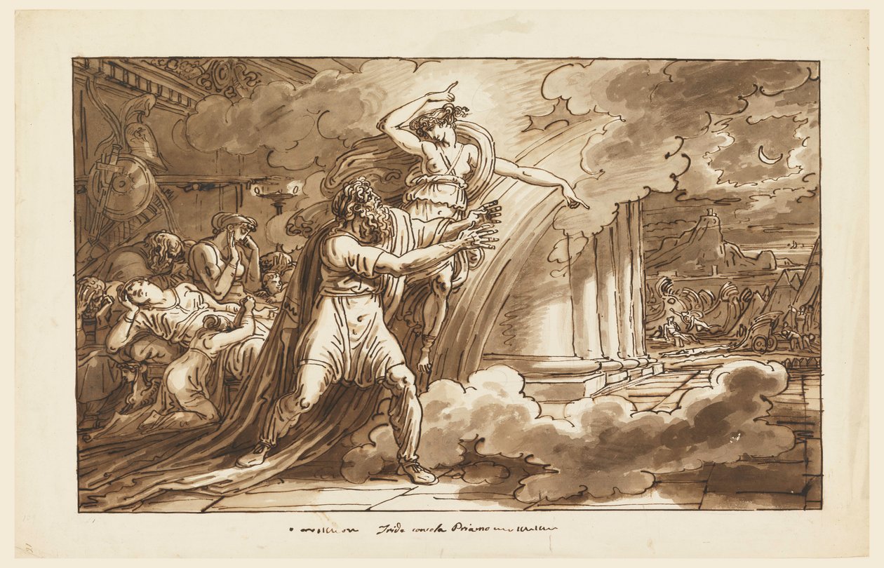 Tekening, Iris moedigt Priam aan het lichaam van Hector van Achilles te stelen, 1810-20 door Felice Giani