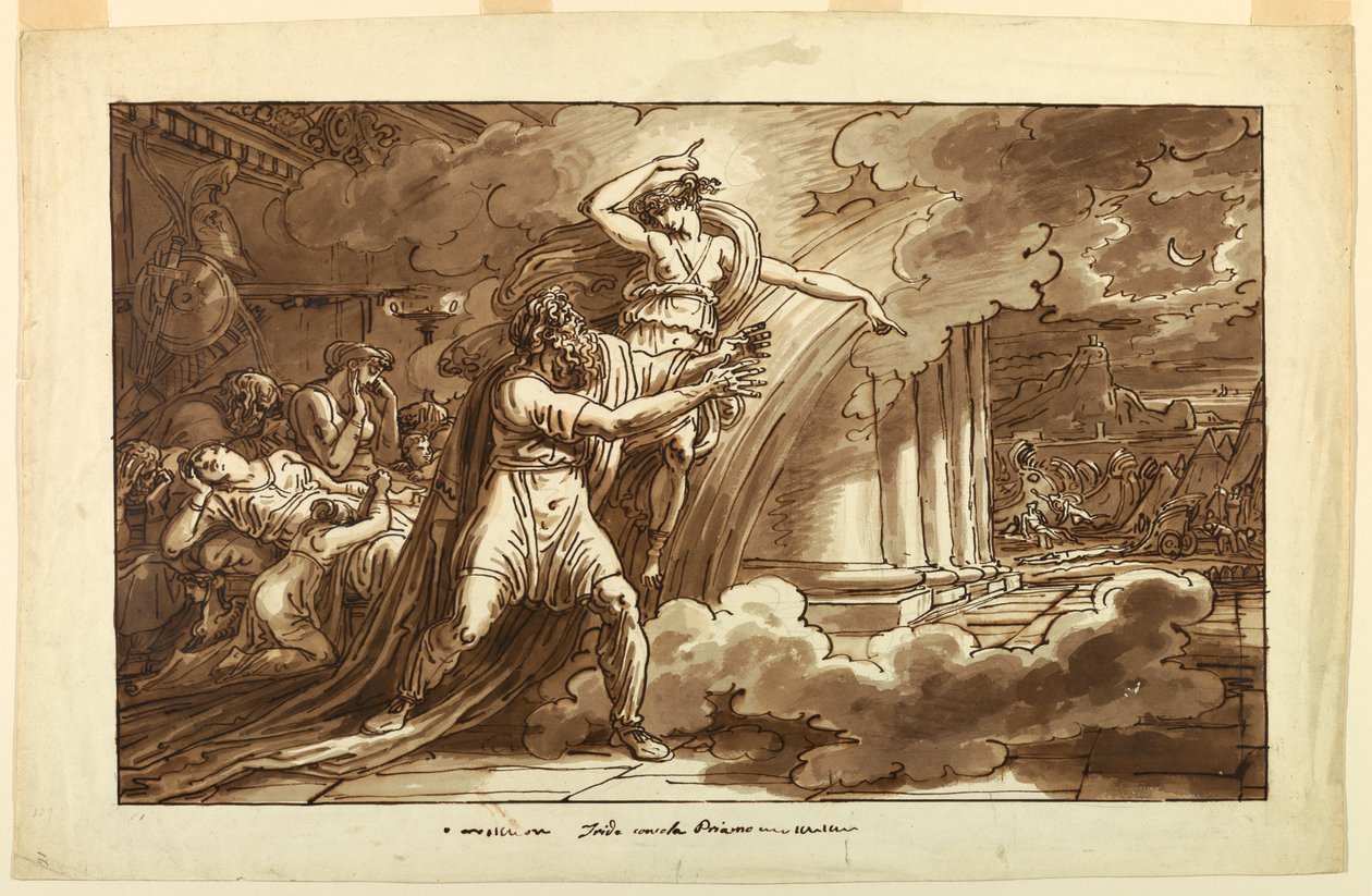 Tekening, Iris moedigt Priam aan het lichaam van Hector van Achilles te stelen, 1810-20 door Felice Giani