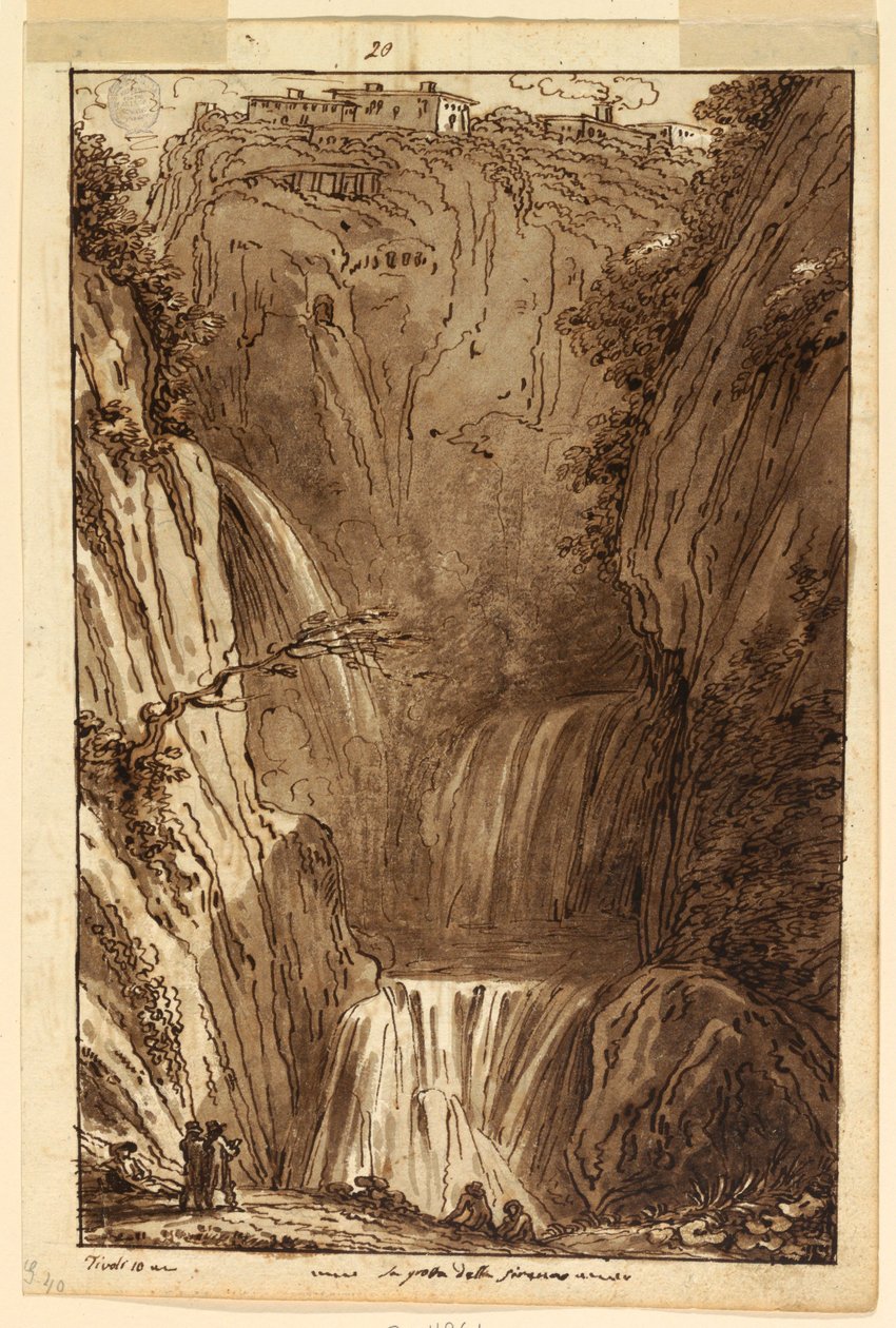 Tekening, De grot van de sirene in Tivoli, ca. 1813 door Felice Giani