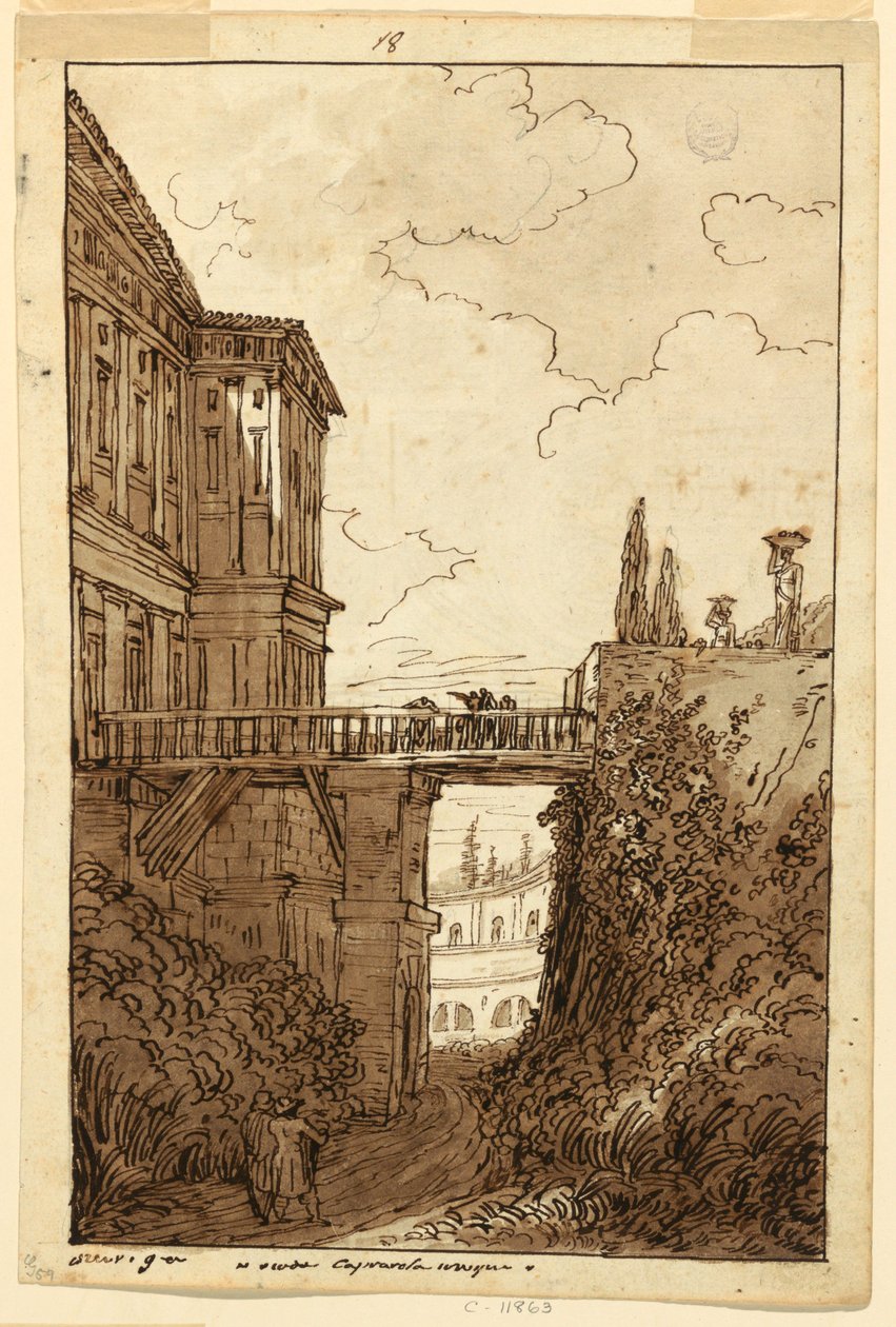 Tekening, Villa Farnese: in de gracht van Caprarola, ca. 1813 door Felice Giani