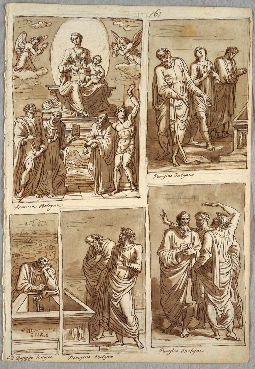 Vier Studies van Werken door Perugino en Francia door Felice Giani
