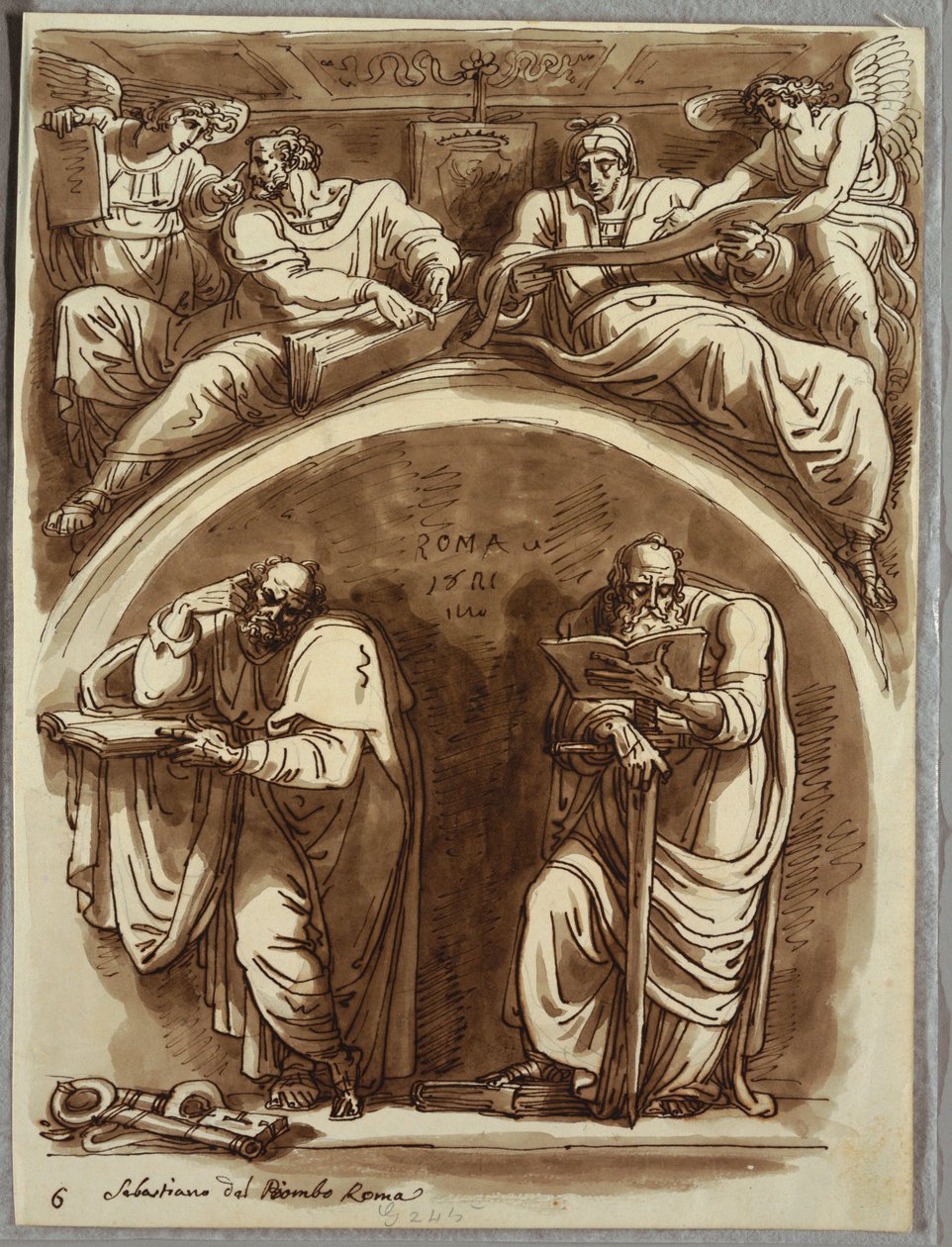 Lunet met Heiligen Petrus en Paulus, Mattheüs en de Profeet Jesaja, Studie naar Sebastiano del Piombo door Felice Giani