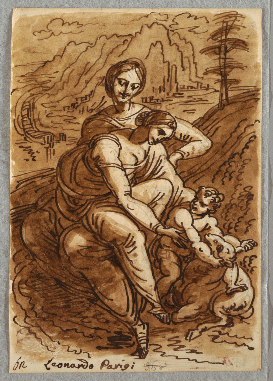 Madonna en kind met St. Anna en lam, naar Leonardo door Felice Giani