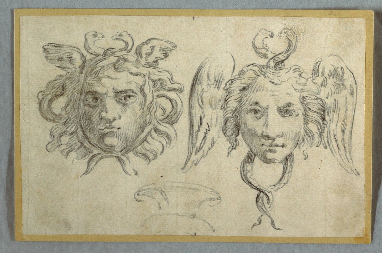 Masker met twee hoofden; Masker met twee slangenkoppen door Felice Giani
