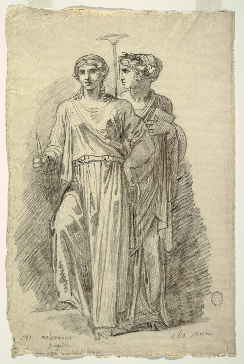 Melpomene, Muze van Tragedie en Clio, Muze van Geschiedenis door Felice Giani