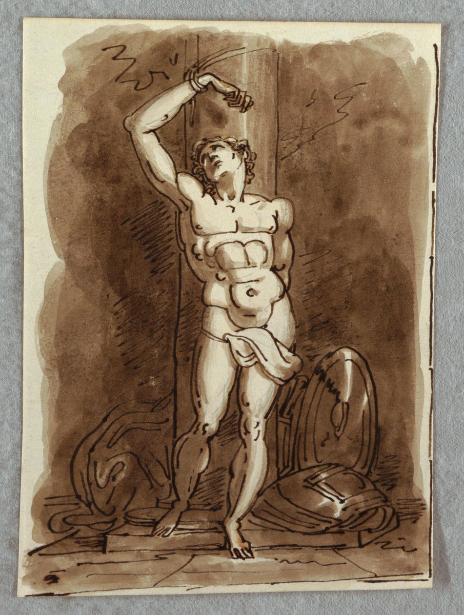 Sint Sebastiaan, detail van polyptiek met de Maagd op de troon, studie naar Dosso Dossi door Felice Giani