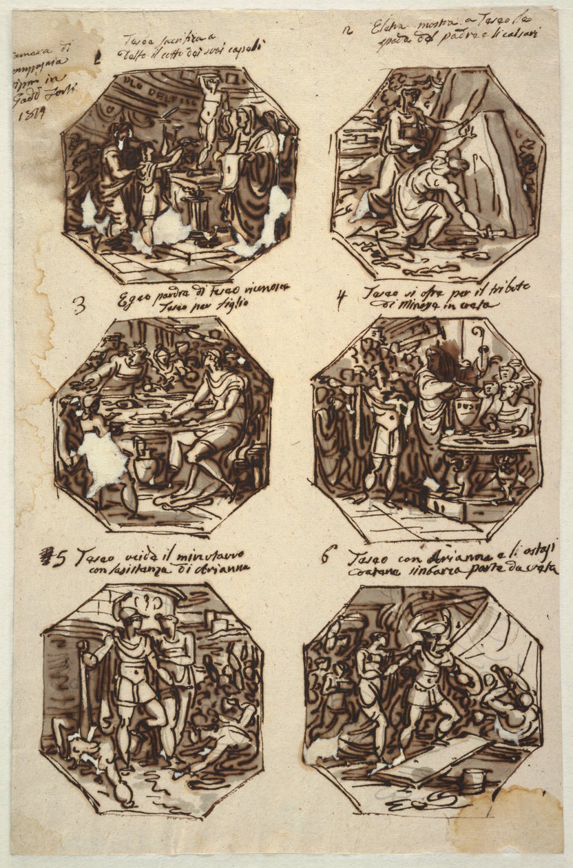 Zes Theseus-onderwerpen voor het Palazzo Gaddi, Forli door Felice Giani