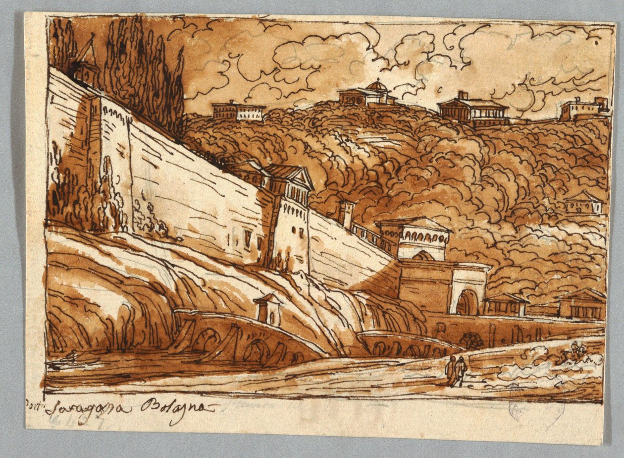 Schetsboekpagina, Folio 57: Studie na Porta di Saragossa in Bologna; Verso, Architectonische Details door Felice Giani