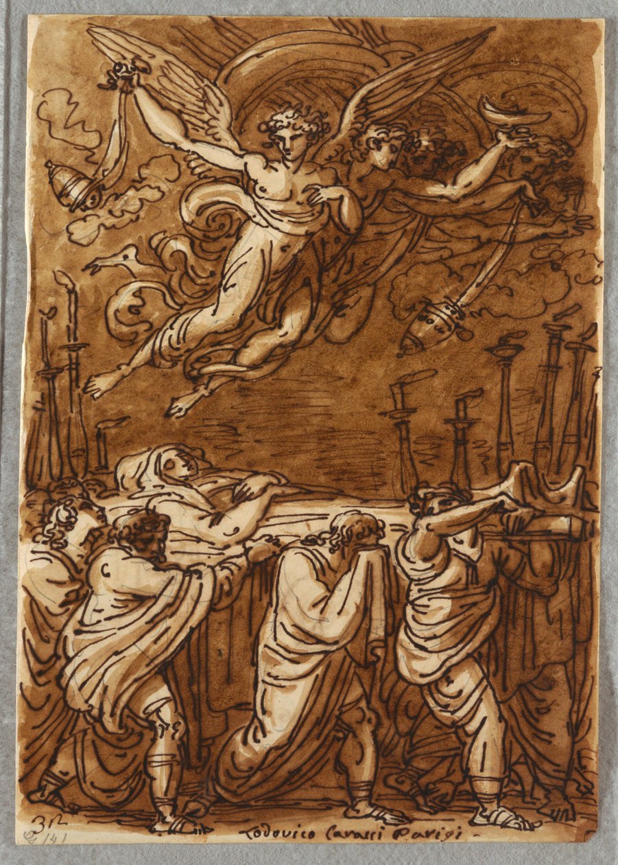 De apostelen dragen het lichaam van de Maagd naar het graf, Studie naar Lodovico Carracci door Felice Giani