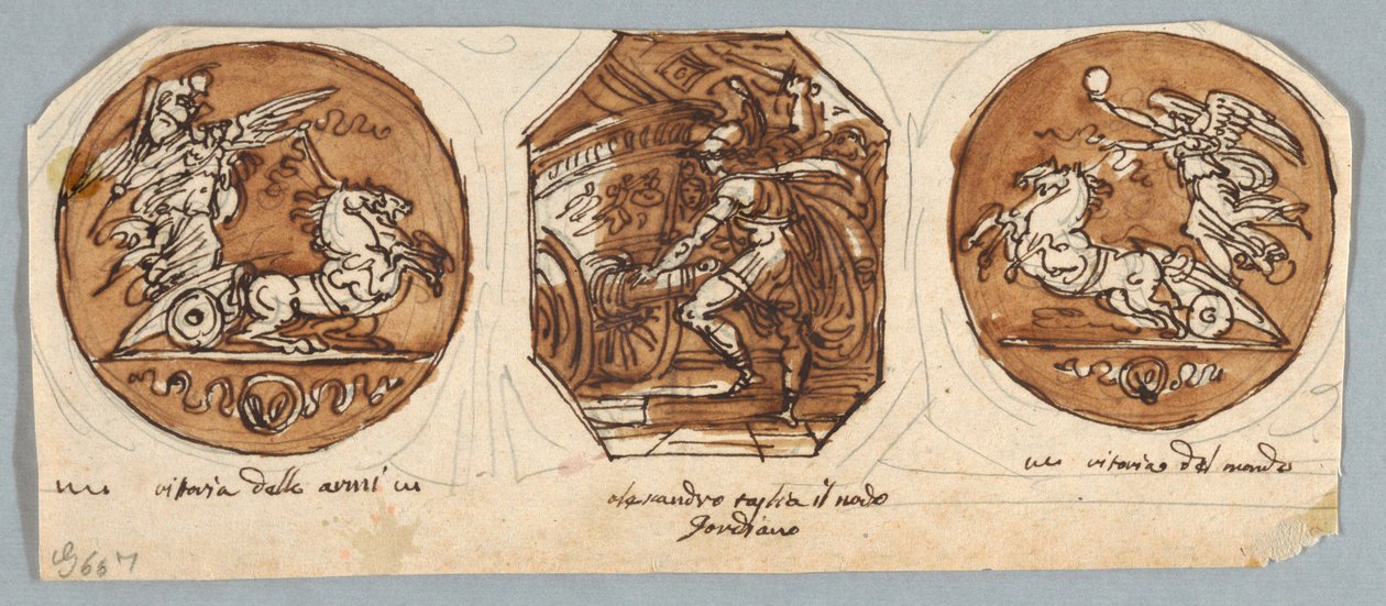 Twee Ronde en Achthoekige Schilderijen voor Plafond: Daden van Alexander de Grote door Felice Giani