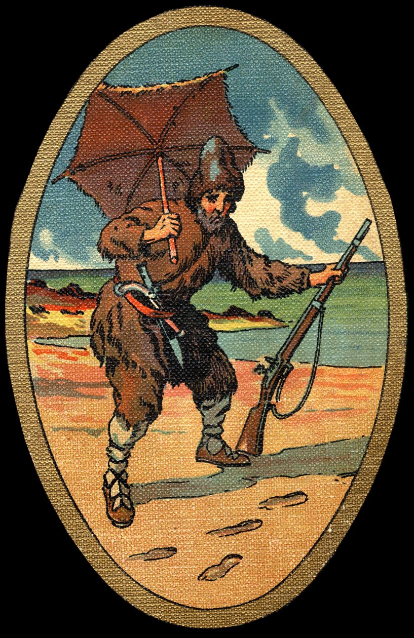 Robinson Crusoe: Illustratie door Felician MYRBACH MYRBACH RHEINFELD (1853-1940) Voor het boek van Daniel Defoe Robinson Crusoe. Geen datum. Rond 1934 door Felicien baron de Myrbach Rheinfeld