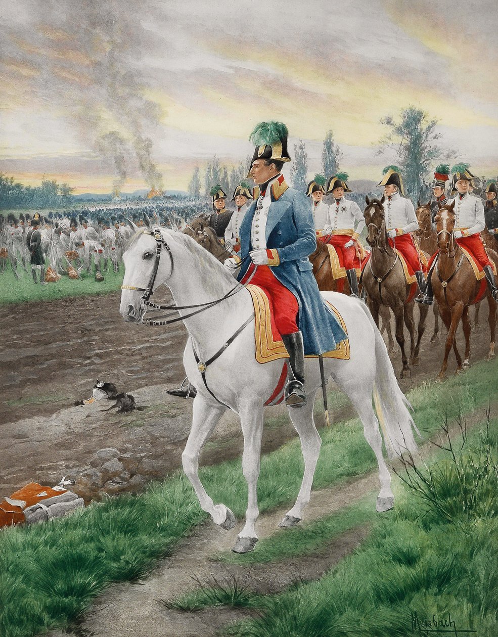 Aartshertog Karel van Oostenrijk, hertog van Teschen, met zijn staf door Felicien baron de Myrbach Rheinfeld