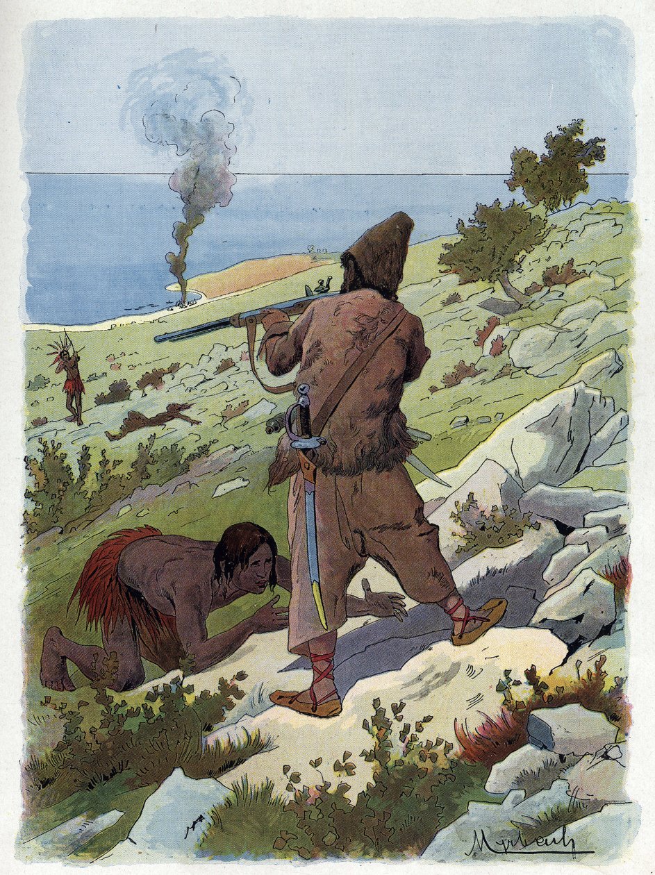 Robinson Crusoe doodt de wilden die Vrijdag achtervolgen door Felicien baron de Myrbach Rheinfeld