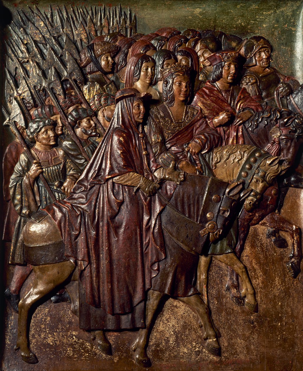 De katholieke koningen ontvangen de sleutels van Granada (hout) door Felipe Bigarny or Vigarny