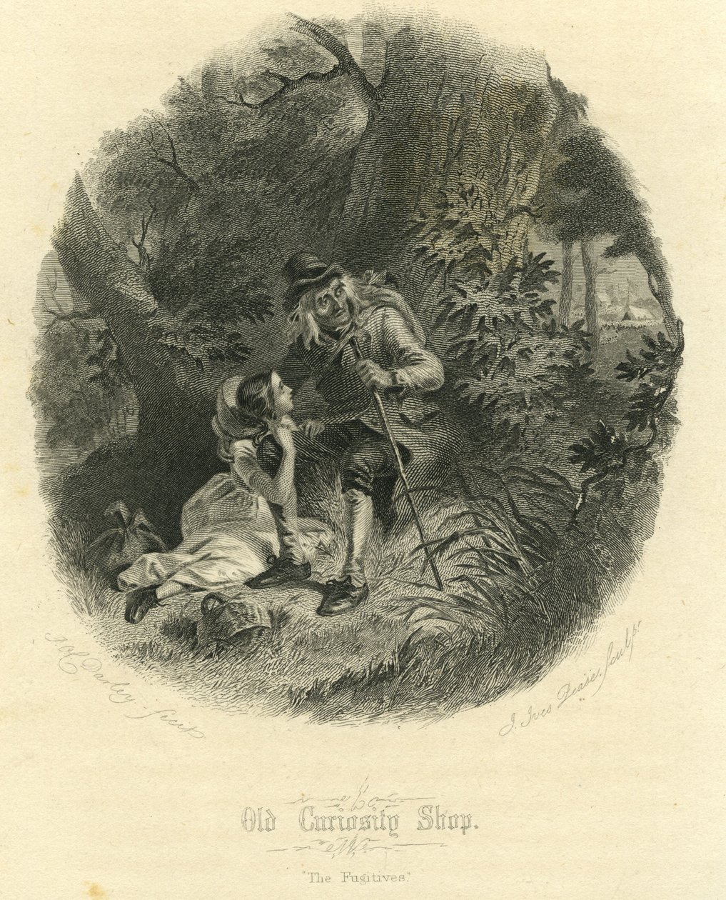 Old Curiosity Shop: De Vluchtelingen, gegraveerd door Joseph Ives Pease (1809-83), 1868 door Felix Octavius Carr Darley