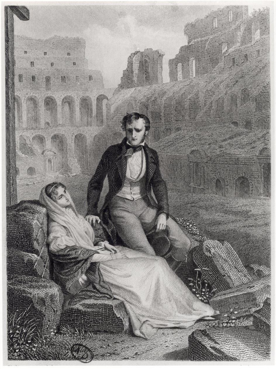 Francois Rene Vicomte de Chateaubriand en Pauline de Beaumont in de ruïnes van het Colosseum, illustratie uit 