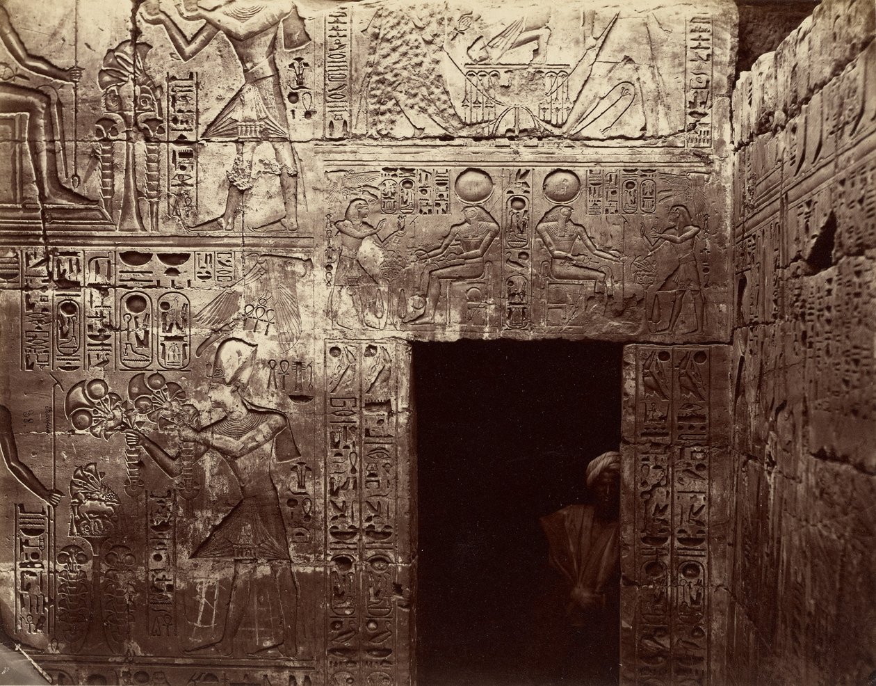 Reliëfs in de tempel van Amon, Karnak door Félix Bonfils