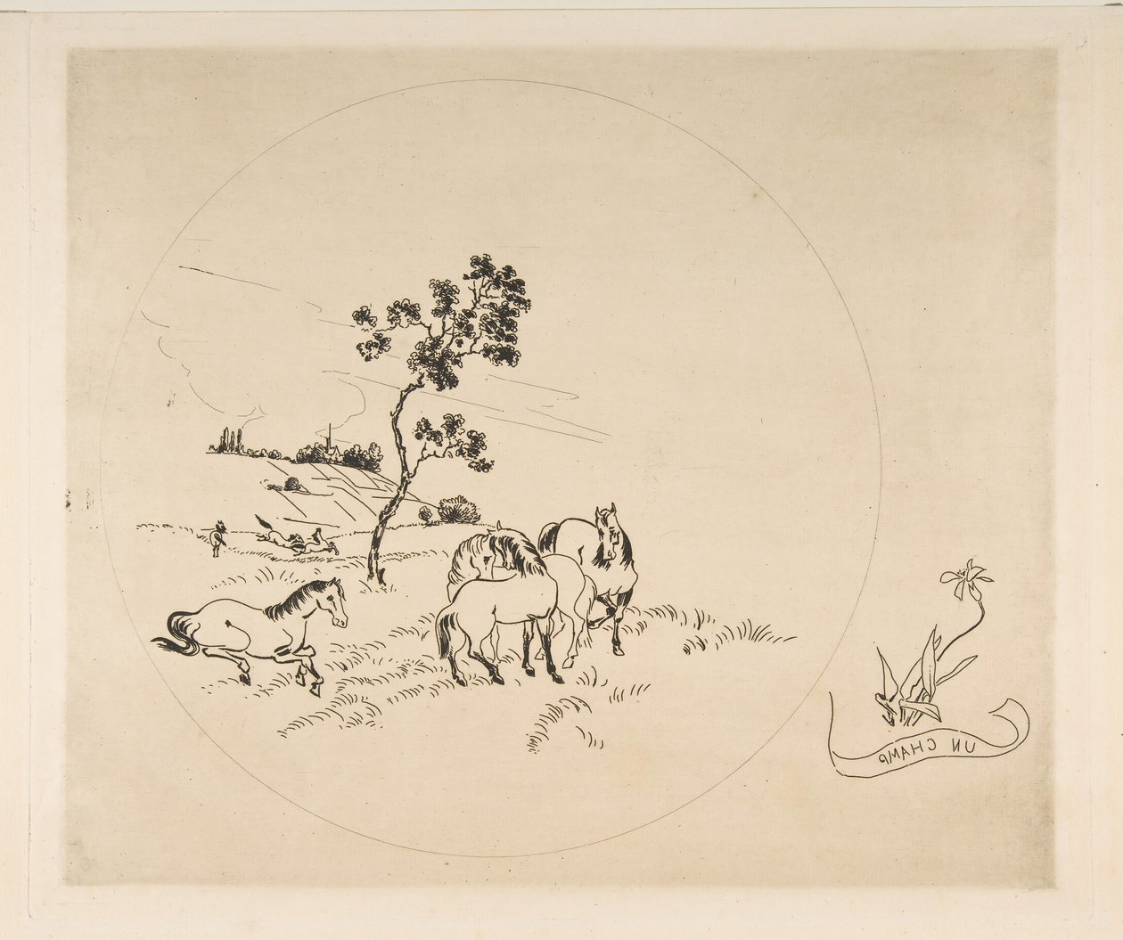 Decoratie voor een bord: Een veld door Felix Bracquemond