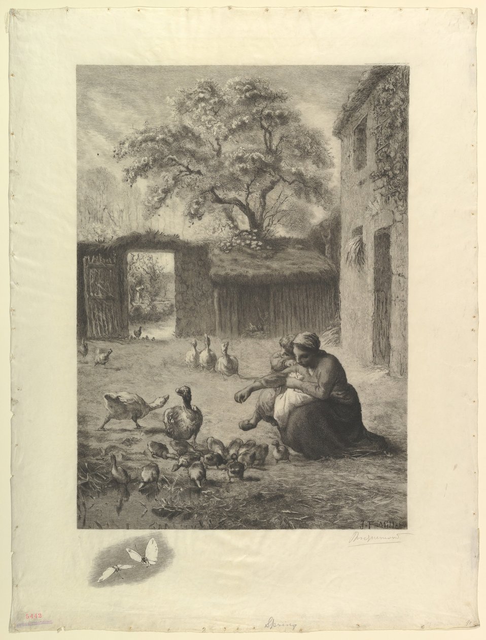 Le Printemps, naar een pastel van Millet door Felix Bracquemond
