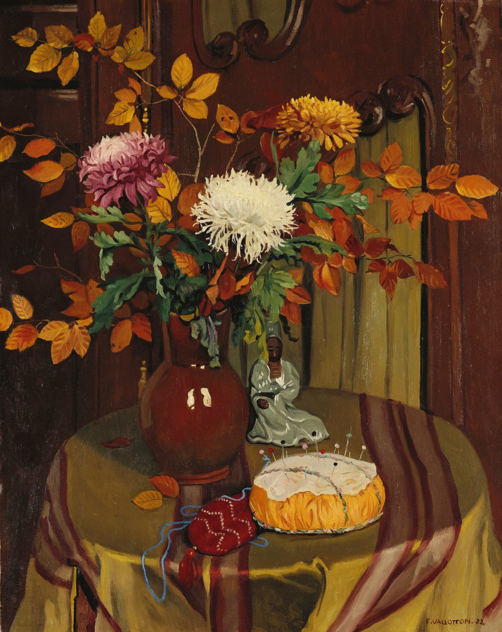 Chrysanten en Herfstblad door Felix Edouard Vallotton