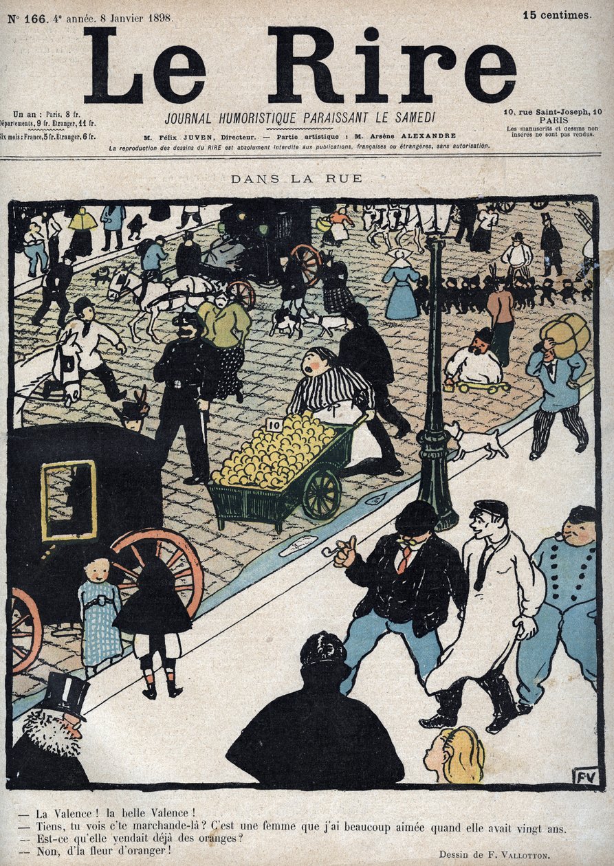 Op straat - Omslag van de krant “Le Rire”, van 6 januari 1898 tekening door Felix Vallotton door Felix Edouard Vallotton