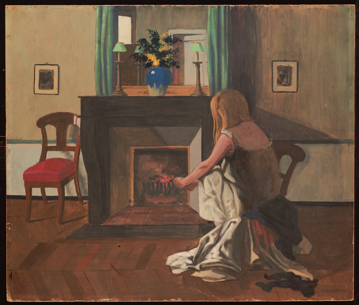 Interieur met een Vrouw in een Nachtjapon, 1899 door Felix Edouard Vallotton